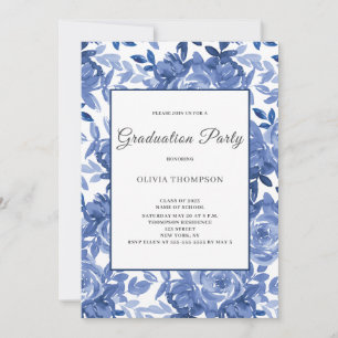 Invitation Bleu Floral Graduation Party
