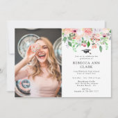 Invitation Bleu Floral Greenery Diplôme photo personnalisée (Devant)