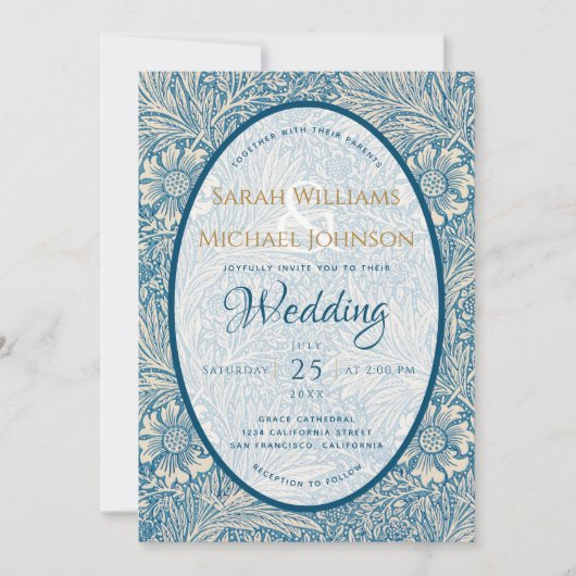 Invitation Bleu Floral Mariage Souci William Morris (Devant)