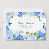 Invitation Bleu floral oiseau simple élégant mariage (Devant)