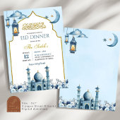 Invitation Bleu Floral Ramadan Islam Aïd Iftar Dîner