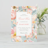 Invitation Bleu floral rose pastel (Debout devant)