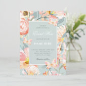 Invitation Bleu floral rose pastel (Debout devant)