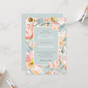 Invitation Bleu floral rose pastel