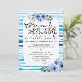 Invitation Bleu Floral Stripes Brunch & Bubbly Fête des marié (Debout devant)