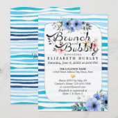 Invitation Bleu Floral Stripes Brunch & Bubbly Fête des marié (Devant / Derrière)