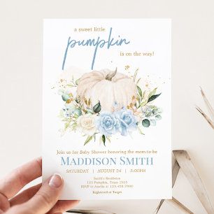 Invitation Bleu Floral Sweet Petit Baby shower Citrouille