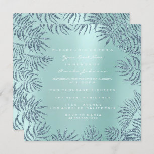 Invitation Bleu floral tropical de parties scintillantes en