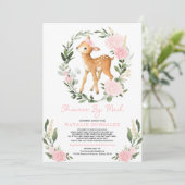 Invitation Bleu Floral Végétation Bébé Cerf Douche Par Courri (Debout devant)