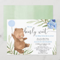 Bleu floral vert ours ballon garçon baby shower