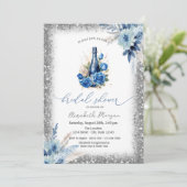 Invitation Bleu Floral Vin Parties scintillant Baby shower ca (Debout devant)