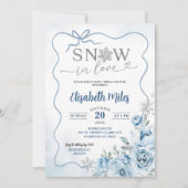 Invitation Bleu Flore Neige en amour Fête des mariées d'hiver (Devant)
