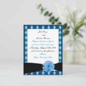 Invitation Bleu Flower Black Ribbon (Debout devant)