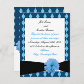 Invitation Bleu Flower Black Ribbon (Devant / Derrière)