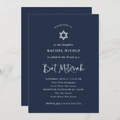 Invitation Bleu foncé avec calligraphie blanche | Bat mitzvah (Devant / Derrière)