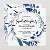 Invitation Bleu foncé Boho Floral Wreath Party (Devant / Derrière)