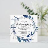 Invitation Bleu foncé Boho Floral Wreath Party (Debout devant)