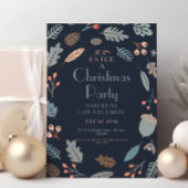 Invitation Bleu foncé Botanique Fête de Noël Feuilles Acorns