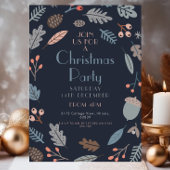Invitation Bleu foncé Botanique Fête de Noël Feuilles Acorns