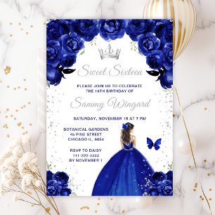 Invitation Bleu foncé Brunette Cheveux Princesse Sweet sixtee