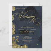 Invitation Bleu foncé de minuit, Mariage peint en or (Devant)