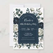 Invitation Bleu foncé et blanc Fleur moderne fête d'anniversa (Devant)