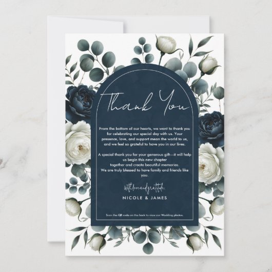 Invitation Bleu foncé et blanc Moderne Floral Végétal Mariage (Devant)