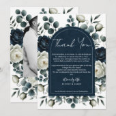 Invitation Bleu foncé et blanc Moderne Floral Végétal Mariage (Devant / Derrière)