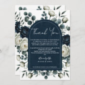 Invitation Bleu foncé et blanc Moderne Flore verdure Weddingu (Devant / Derrière)