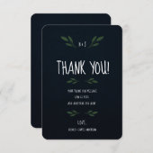 Invitation Bleu foncé et feuilles vertes, verdure rustique, m (Devant / Derrière)