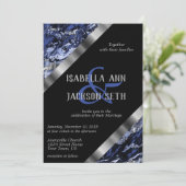 Invitation Bleu foncé et marbre argenté (Debout devant)