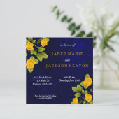 Invitation Bleu foncé et marigold Mariage de fleurs de rose j (Debout devant)