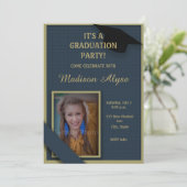 Invitation Bleu foncé et Moss Green Graduation Party Photo (Debout devant)
