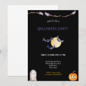 INVITATION BLEU FONCÉ ET ORANGE HALLOWEEN (Devant / Derrière)