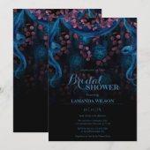 Invitation Bleu foncé Floral noir Fête des mariées gothique (Devant / Derrière)