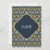 Invitation Bleu foncé Jaune Ikat Anand Karaj Sikh Mariage (Dos)