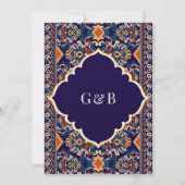 Invitation Bleu foncé Jaune Ikat Anand Karaj Sikh Mariage (Dos)