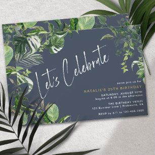 Invitation Bleu foncé Marine Chic Tropical Thème Adulte Anniv