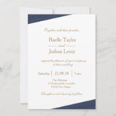 Invitation Bleu foncé or blanc gris gris subtil rayures maria (Devant)