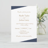 Invitation Bleu foncé or blanc gris gris subtil rayures maria (Debout devant)