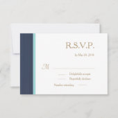Invitation Bleu foncé or blanc subtil rayures mariage RSVP (Devant)