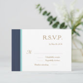 Invitation Bleu foncé or blanc subtil rayures mariage RSVP (Debout devant)