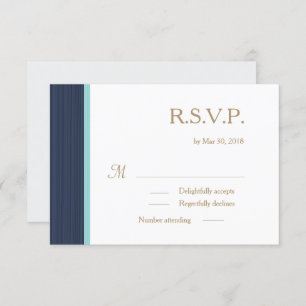 Invitation Bleu foncé or blanc subtil rayures mariage RSVP
