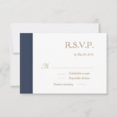 Invitation Bleu foncé or blanc subtil rayures mariage RSVP (Devant)