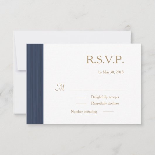 Invitation Bleu foncé or blanc subtil rayures mariage RSVP (Devant)