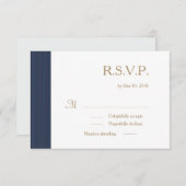 Invitation Bleu foncé or blanc subtil rayures mariage RSVP (Devant / Derrière)