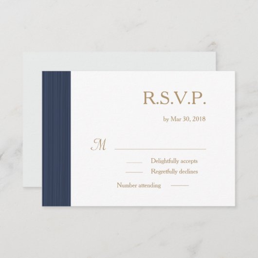 Invitation Bleu foncé or blanc subtil rayures mariage RSVP (Devant / Derrière)