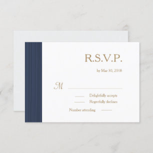 Invitation Bleu foncé or blanc subtil rayures mariage RSVP