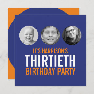 Invitation Bleu foncé orange 30ème anniversaire photo