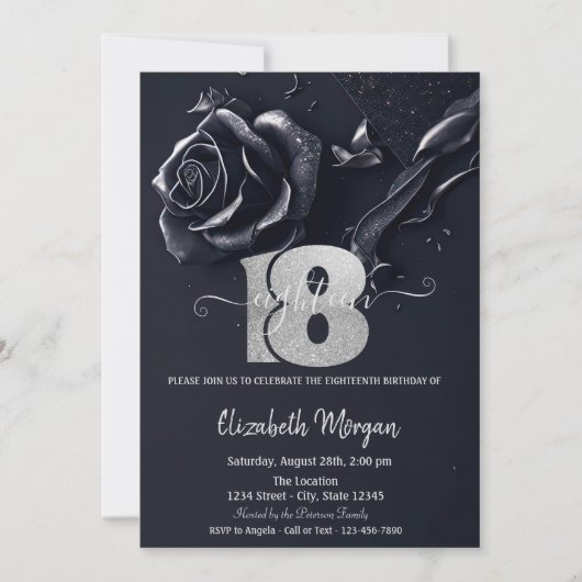 Invitation Bleu foncé Rose gothique 18e anniversaire (Devant)